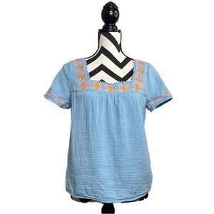 Boden Clemmie Embroidered Sz 6 Boho Gauze Cotton Lightweight Pleasant Blouse